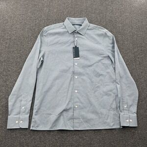 Perry Ellis Button Up Shirt Mens M Geometric Blue LS Oeko-Tex Business NWT $90